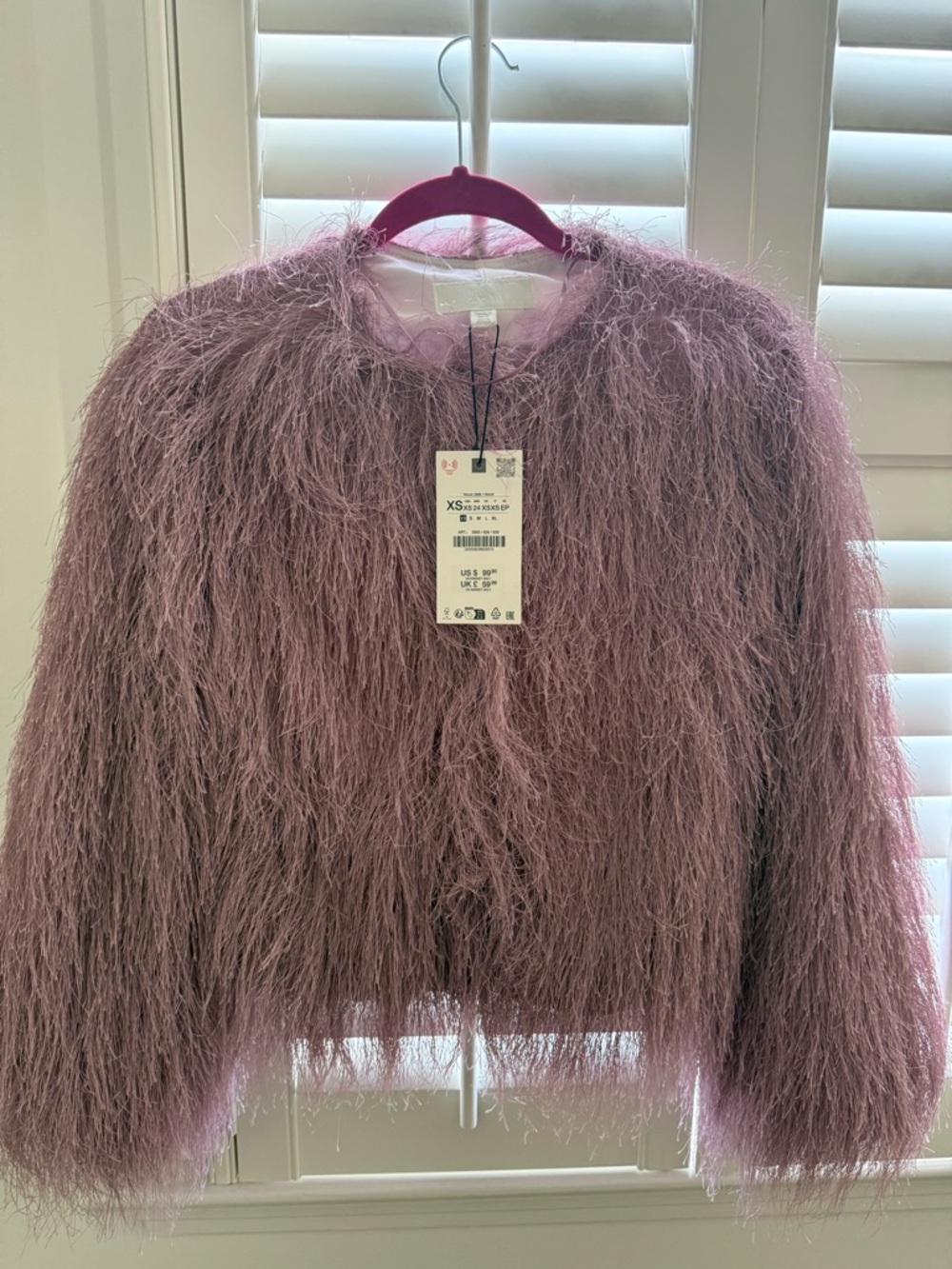 Zara Dusty Pink Feathered Faux Fur Jacket